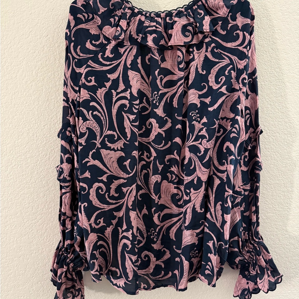 Anthropologie Floral Navy and Pink Blouse - Picture 4 of 4